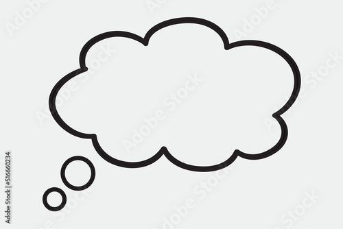 Think bubble isolated on grey background. Trendy think bubble in flat style. Modern template for social network and label. Creative thought balloon. Cloud line art, vector illustration
