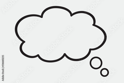 Think bubble isolated on grey background. Trendy think bubble in flat style. Modern template for social network and label. Creative thought balloon. Cloud line art, vector illustration