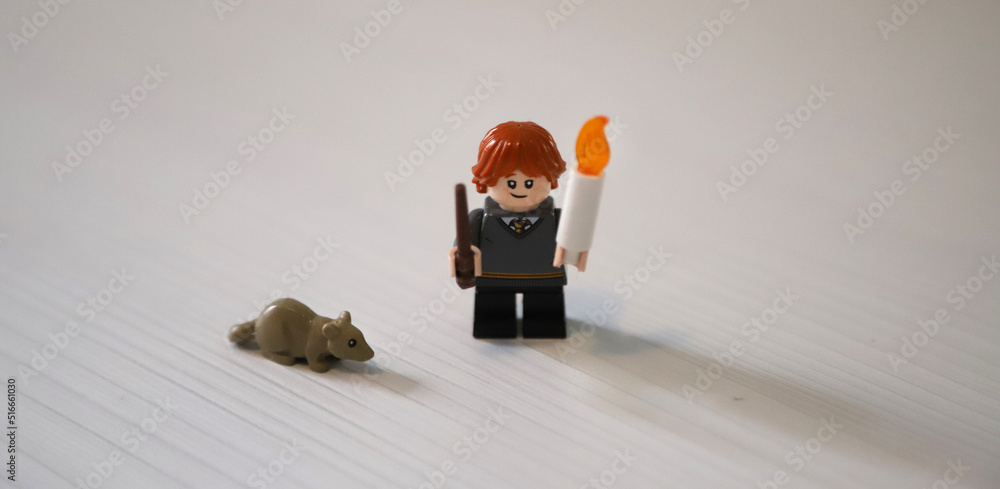 Ron Weasley and Scabbers rat Lego toy. Friend of Harry Potter and ...