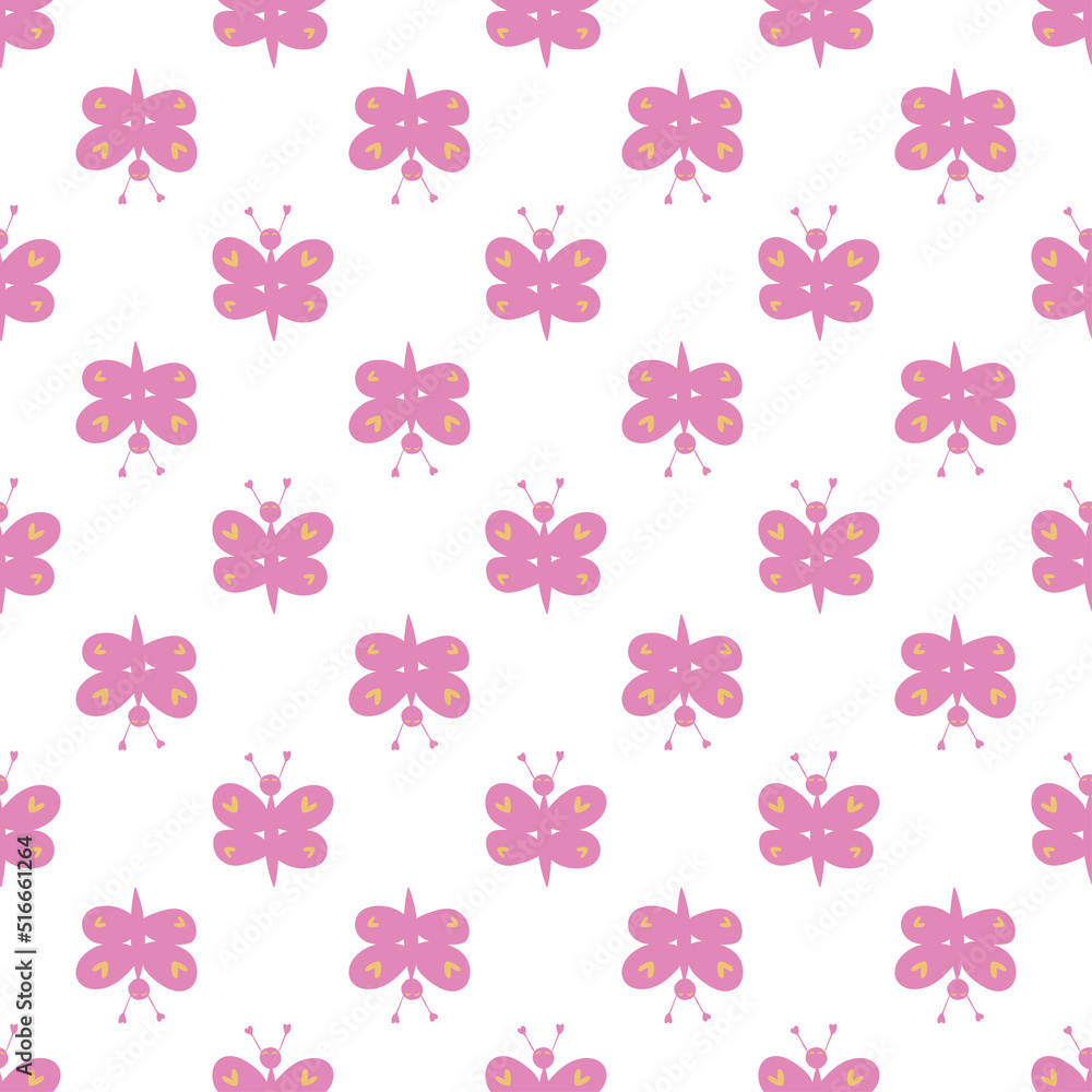 Seamless vector pattern with cute butterflies. Decorative background in modern style. Trendy texture for design. 