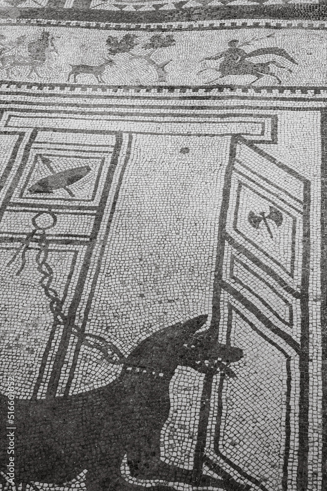 Naklejka premium Pisos de mosaicos en el parque arqueológico de Pompeya, Italia.