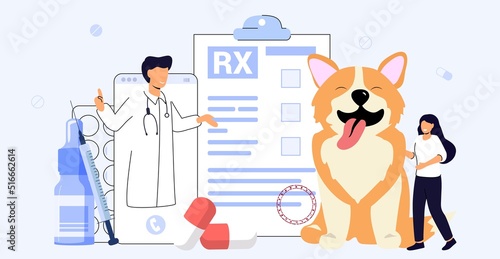 Veterinary doctor online consultation appointment Telemedicine Modern healthcare technologies Pet care, animal medical diagnosis Vector illustration Veterinarian online service or platform