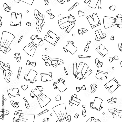 Hand drawn doodle seamless pattern with childish clothes