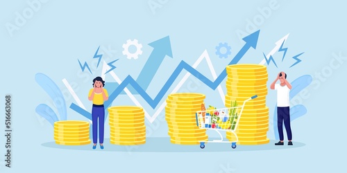 Inflation Rising. Crisis Risk. Interest Rate Impact for Stock Investment. Money Value Recession, Price Increase Process. Market Crash Forecasting. Unstable Nominal Worth. Financial Economic Problems