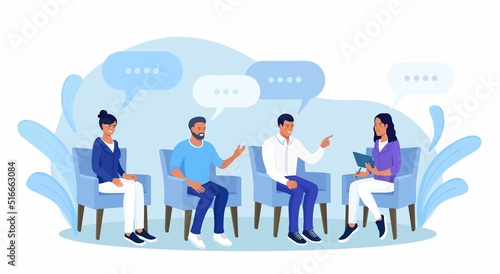 Addiction Treatment with Group Therapy. Doctor Psychologist Counseling with Diseased Patients. Psychotherapist Session. People Suffering from Problems, Attending Psychological Support Meeting