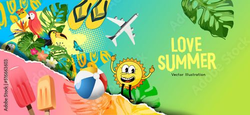 Creative summer background layout mash up collage. Vector illustration