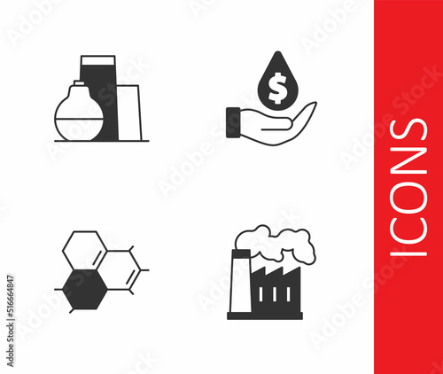 Set Oil and gas industrial factory  tank storage  Molecule oil and drop with dollar symbol icon. Vector