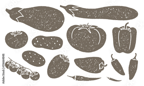 Grunge set of illustrations of nightshade produce with grainy texture