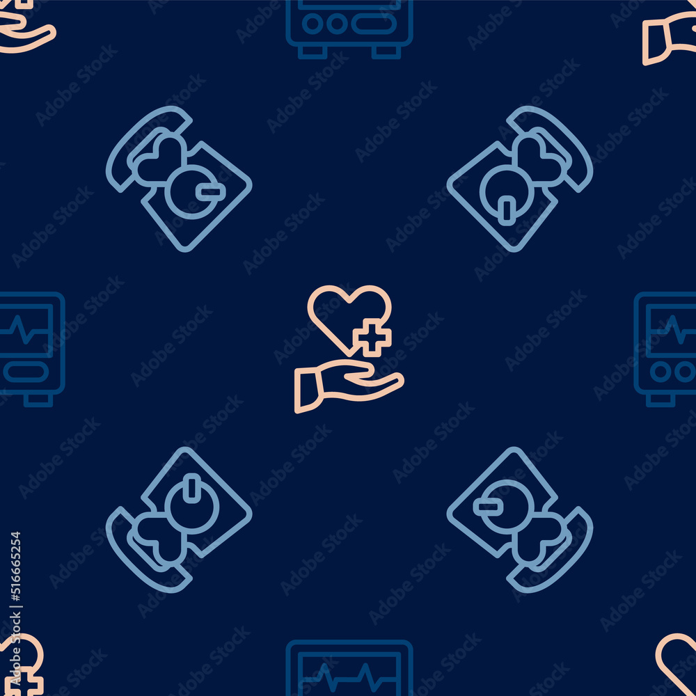 Set line Monitor with cardiogram, Emergency call 911 and Heart cross on seamless pattern. Vector Set line Monitor with cardiogram, Emergency call 911 and Heart cross on seamless pattern. Vector