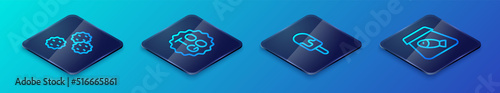 Set Isometric line Ice cream, Cookie or biscuit, Online ordering fish and Coffee cup to go icon. Vector