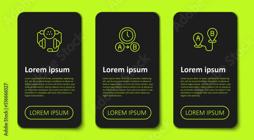 Set line Taxi call telephone service, waiting time and Route location. Business infographic template. Vector