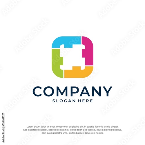 square puzzle logo premium vector