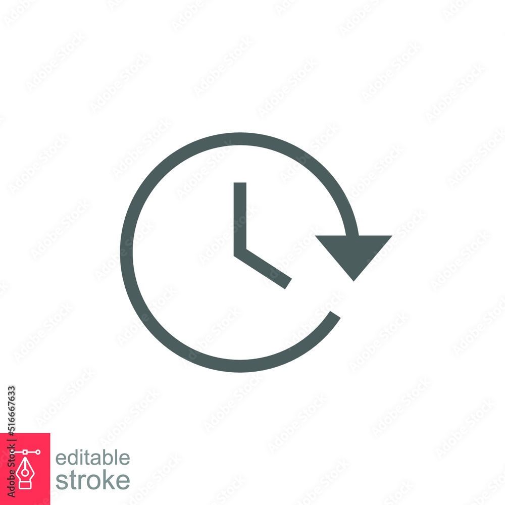 Clock time icon. Simple outline style. Timer, hour, minute, flat, business, speed, alarm, 24, stopwatch, circle, watch concept. Vector illustration isolated on white background editable stroke EPS 10 Clock time icon. Simple outline style. Timer, hour, minute, flat, business, speed, alarm, 24, stopwatch, circle, watch concept. Vector illustration isolated on white background editable stroke EPS 10