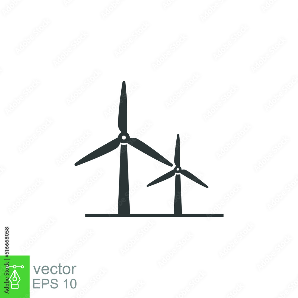 Wind power icon. Simple solid style. Mill, silhouette, farm, pictogram, wheel, power, technology, tower, power, energy alternative concept. Vector illustration isolated on white background EPS 10 Wind power icon. Simple solid style. Mill, silhouette, farm, pictogram, wheel, power, technology, tower, power, energy alternative concept. Vector illustration isolated on white background EPS 10
