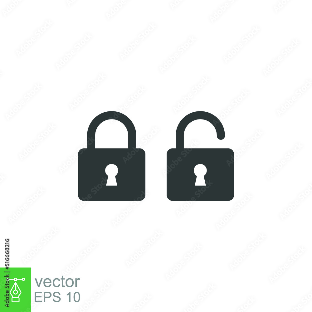 Lock and unlock icon. Simple solid style. Locker, open, closed, padlock, key, symbol, private, web, flat, password, safety, secure concept. Vector illustration isolated on white background EPS 10 Lock and unlock icon. Simple solid style. Locker, open, closed, padlock, key, symbol, private, web, flat, password, safety, secure concept. Vector illustration isolated on white background EPS 10