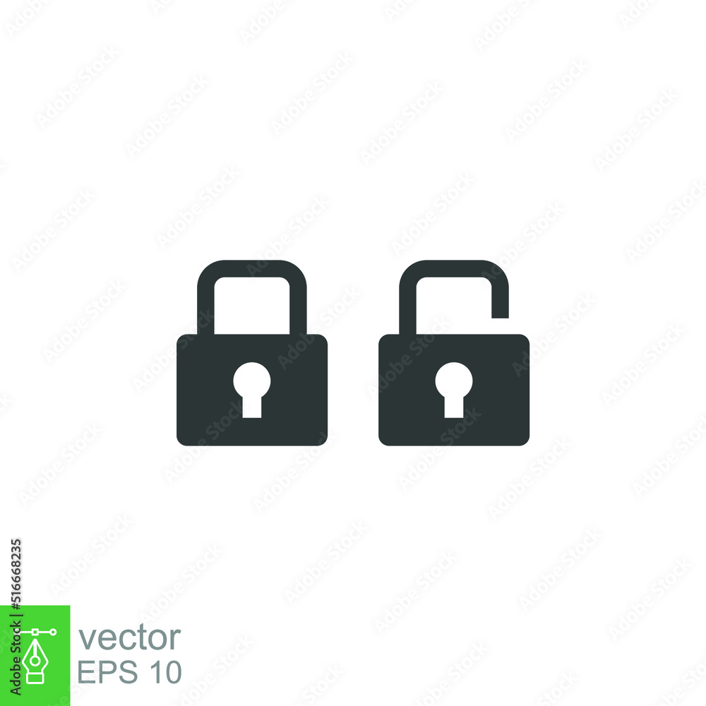 Lock and unlock icon. Simple solid style. Locker, open, closed, padlock, key, symbol, private, web, flat, password, safety, secure concept. Vector illustration isolated on white background EPS 10 Lock and unlock icon. Simple solid style. Locker, open, closed, padlock, key, symbol, private, web, flat, password, safety, secure concept. Vector illustration isolated on white background EPS 10