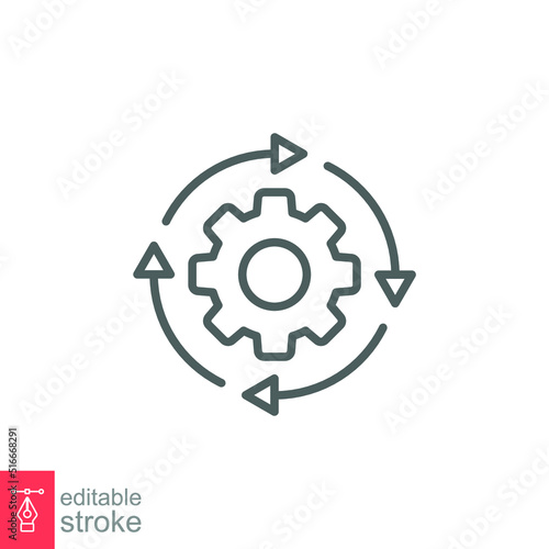 Workflow icon. Simple outline style. Operations, procedure, cog, gear, work, flow, pictogram, process, arrow, business concept. Vector illustration isolated on white background editable stroke EPS 10