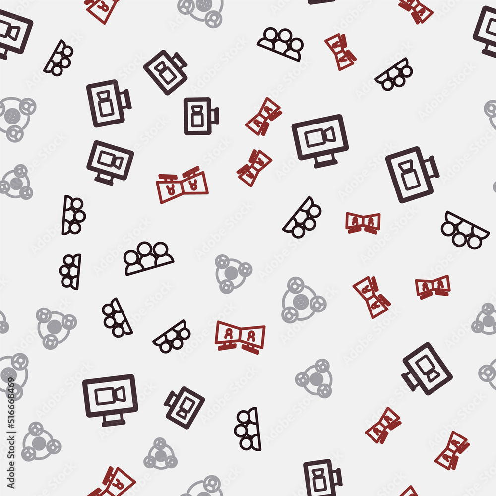 Set line Meeting, Video chat conference, and on seamless pattern. Vector Set line Meeting, Video chat conference, and on seamless pattern. Vector
