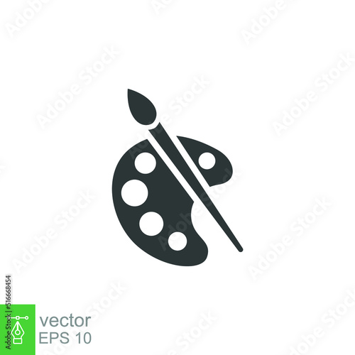 Painter palette and paint brush icon. Simple solid style. Paint artist, easel, art, watercolor, flat, black, drawing, creativity concept. Vector illustration isolated on white background. EPS 10