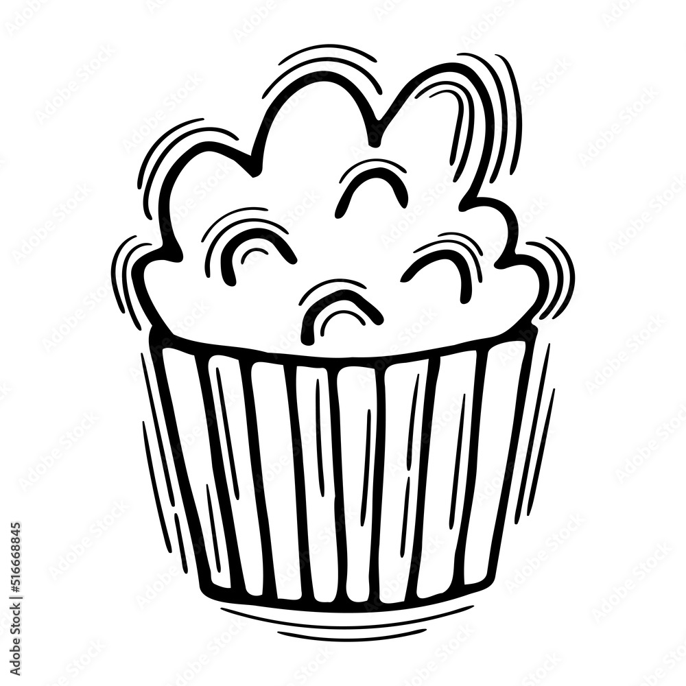 Hand drawn cupcake. Wedding, anniversary, birthday party. Doodle pastry food Hand drawn cupcake. Wedding, anniversary, birthday party. Doodle pastry food