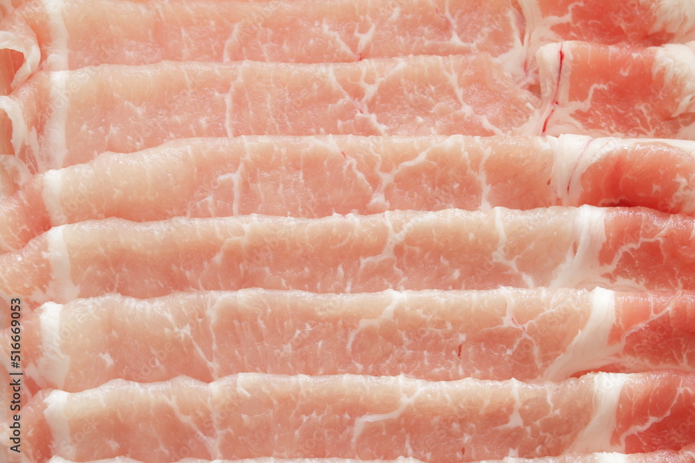 Freshness Japanese sliced pork on food container for cooking ingredient Freshness Japanese sliced pork on food container for cooking ingredient