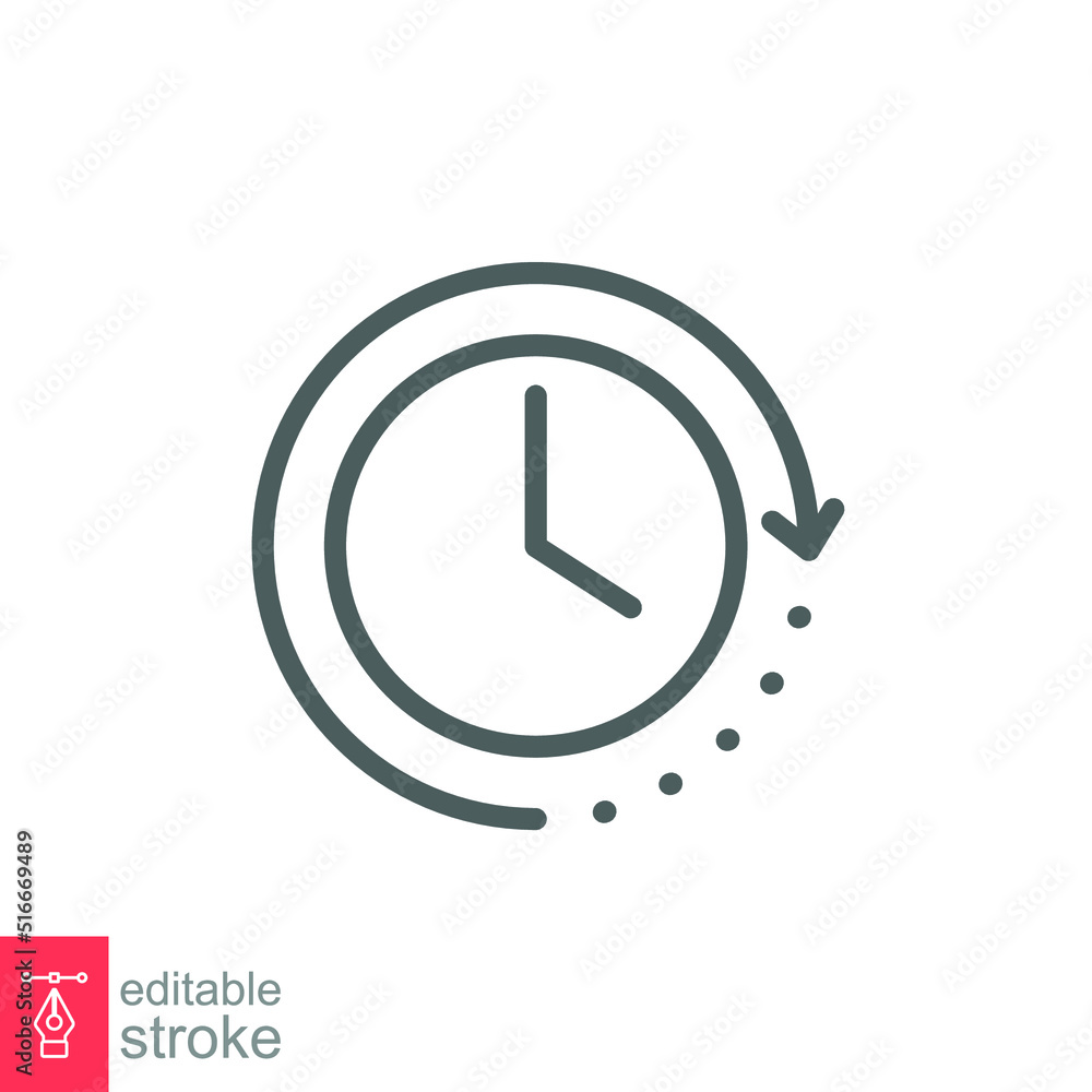 Clock time icon. Simple outline style. Timer, hour, minute, flat, business, speed, alarm, 24, stopwatch, circle, watch concept. Vector illustration isolated on white background editable stroke EPS 10 Clock time icon. Simple outline style. Timer, hour, minute, flat, business, speed, alarm, 24, stopwatch, circle, watch concept. Vector illustration isolated on white background editable stroke EPS 10