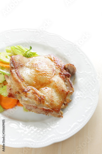 Homemade grilled chicken tight meat served with celery and carrot