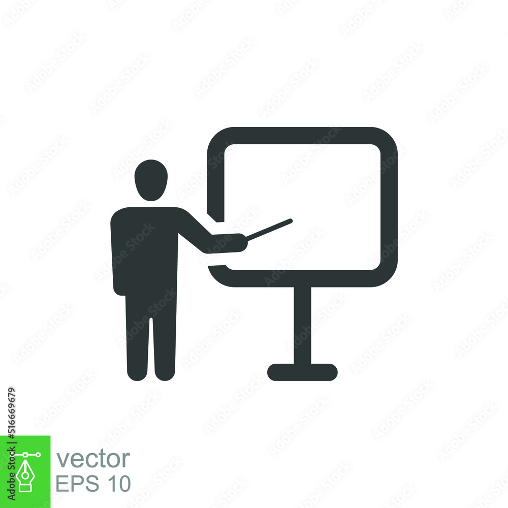 Training icon. Simple solid style. Teacher, course, coach, class, lecture, demonstrate, blackboard, pictogram, seminar, classroom concept. Vector illustration isolated on white background EPS 10 Training icon. Simple solid style. Teacher, course, coach, class, lecture, demonstrate, blackboard, pictogram, seminar, classroom concept. Vector illustration isolated on white background EPS 10
