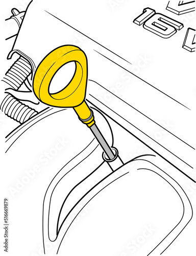 Check engine oil showing the dipstick location in a car engine. photo