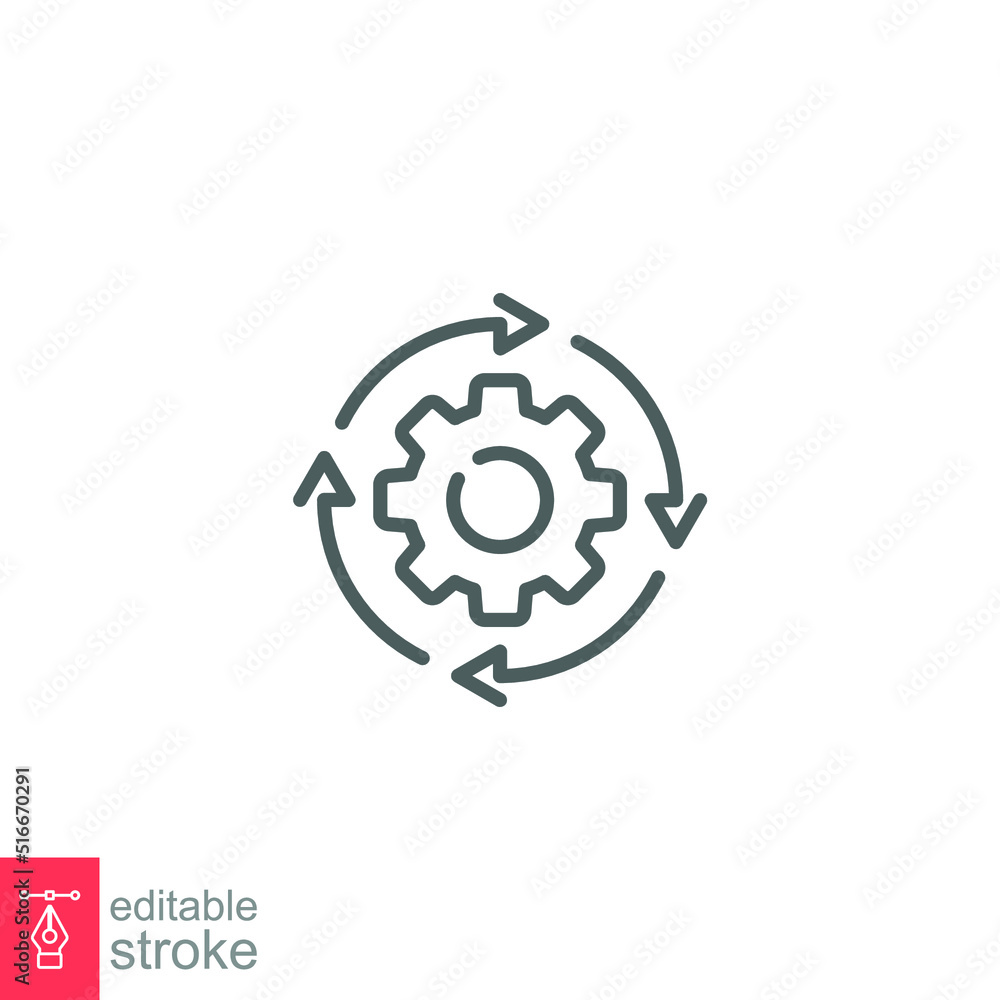 Workflow icon. Simple outline style. Operations, procedure, cog, gear, work, flow, pictogram, process, arrow, business concept. Vector illustration isolated on white background editable stroke EPS 10 Workflow icon. Simple outline style. Operations, procedure, cog, gear, work, flow, pictogram, process, arrow, business concept. Vector illustration isolated on white background editable stroke EPS 10