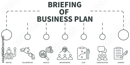 briefing of business plan Vector Illustration concept. Banner with icons and keywords . briefing of business plan symbol vector elements for infographic web