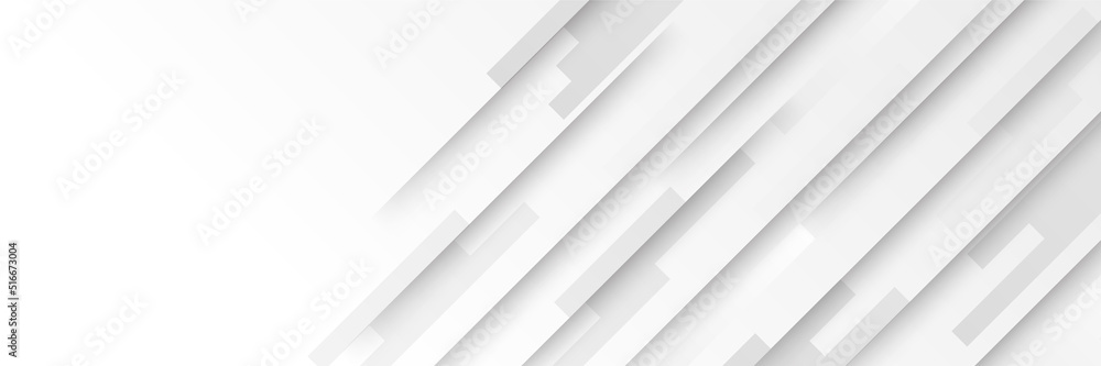 Fototapeta premium Technology banner design with white and grey arrows. Abstract geometric vector background. White abstract modern background design.