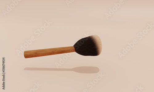 3d render. Cosmetic makeup brush with eco-friendly wooden handle. 3d illustration