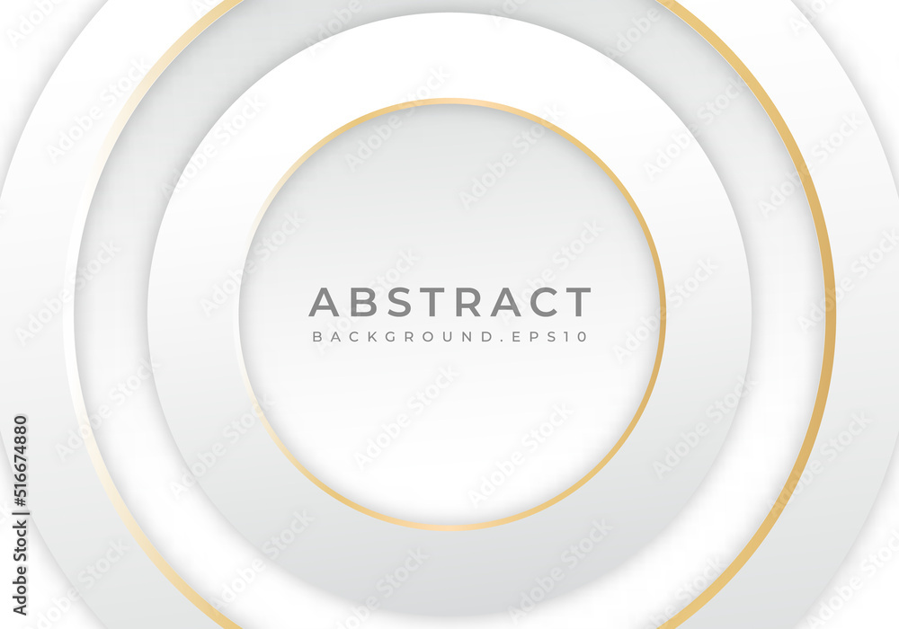 Abstract 3D Circle Papercut Layer White Background with Gold Line Effect Copy Space for Text Abstract 3D Circle Papercut Layer White Background with Gold Line Effect Copy Space for Text