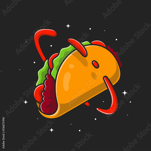 Taco Cartoon Planet Vector Icon Illustration. Food Space Icon Concept Isolated Premium Vector. Flat Cartoon Style