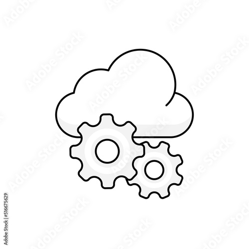 Cloud and two gear icon. Cloud computing works or crowdsourcing.