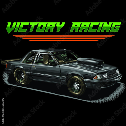 drag racing car on black background for poster, t-shirt print, business element, social media content, blog, sticker, vlog, and card. vector illustration.