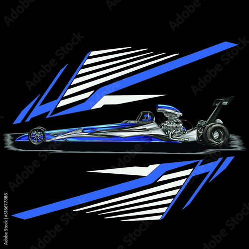 drag racing car on black background for poster, t-shirt print, business element, social media content, blog, sticker, vlog, and card. vector illustration.