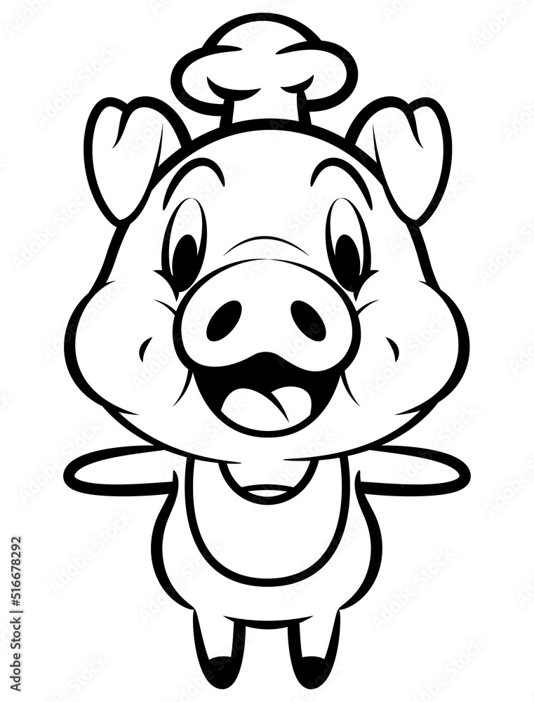 Cartoon illustration of Funny Piglets wearing chef hat and apron, best for sticker, mascot, and coloring book for kids