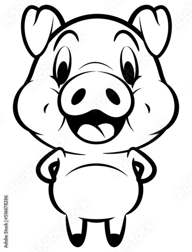 Cartoon illustration of Funny Piglets standing and smile  best for sticker  mascot  and coloring book for kids