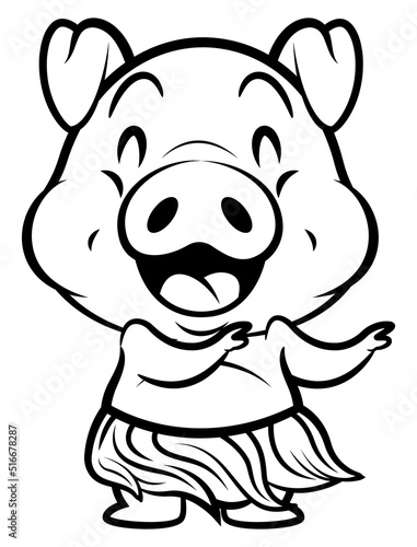 Cartoon illustration of Funny Piglets wearing hawaiian costume like lei and hula  and doing hula hula dance  best for sticker  mascot  and coloring book for kids