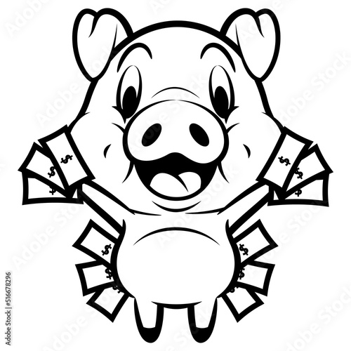 Cartoon illustration of Funny Piglets show money, best for sticker, mascot, and coloring book for kids photo