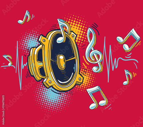 Loudspeaker and notes, colorful music design