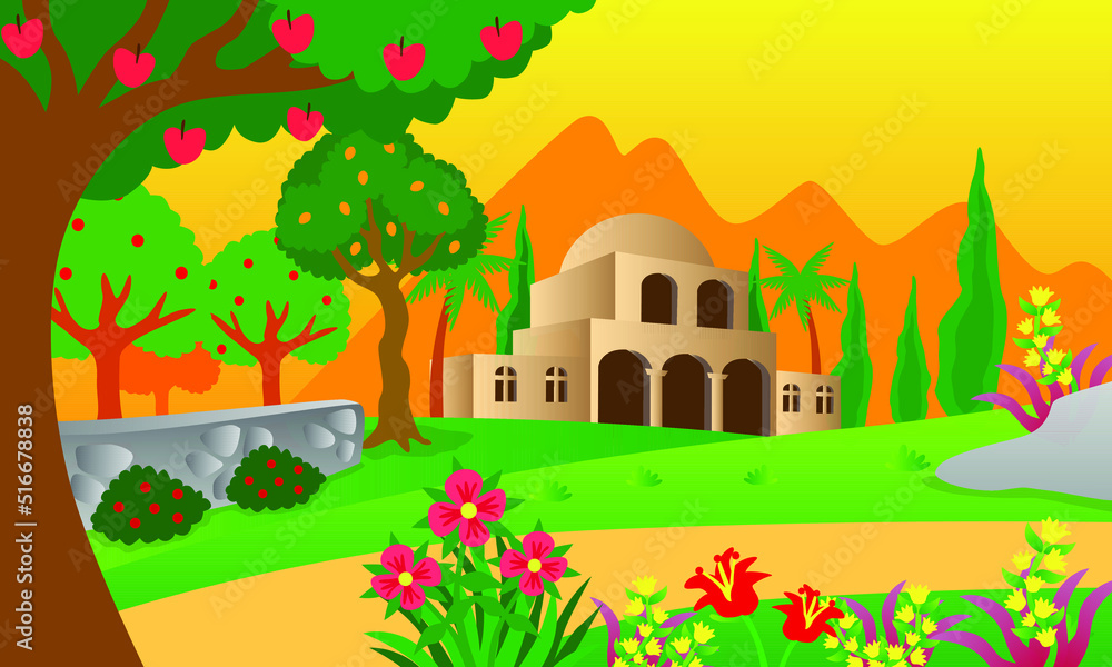landscape with house and trees landscape with house and trees