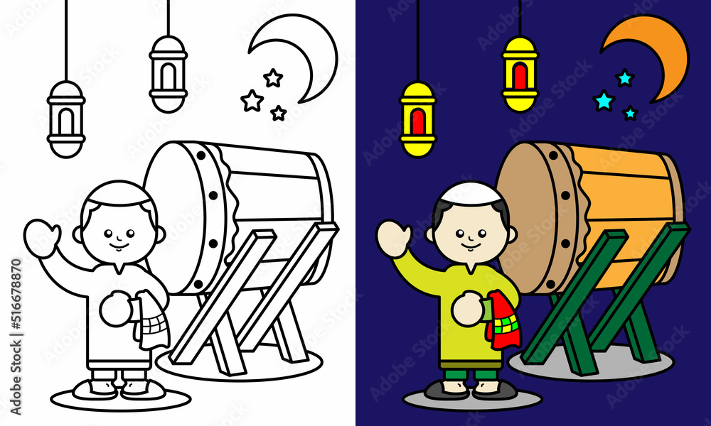 Ramadan Coloring Sheet. Suitable for Children's Product in Ramadan Event