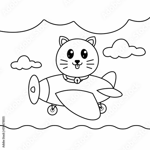 Coloring sheet for a pilot cat. Suitable for preschool activities