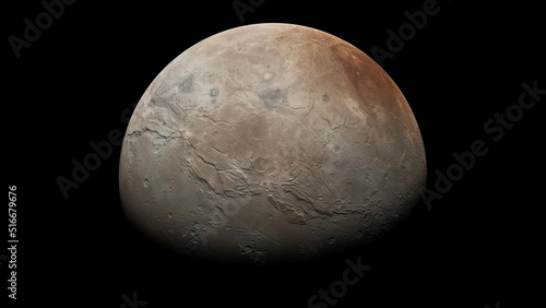 Charon moon of Pluto, sixth largest trans Neptunian object of the solar system. Super high definition surface detail. photo
