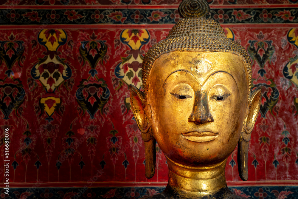 The antiquities, the golden Buddha statue since more than 500 years ago, Bangkok, Thailand.