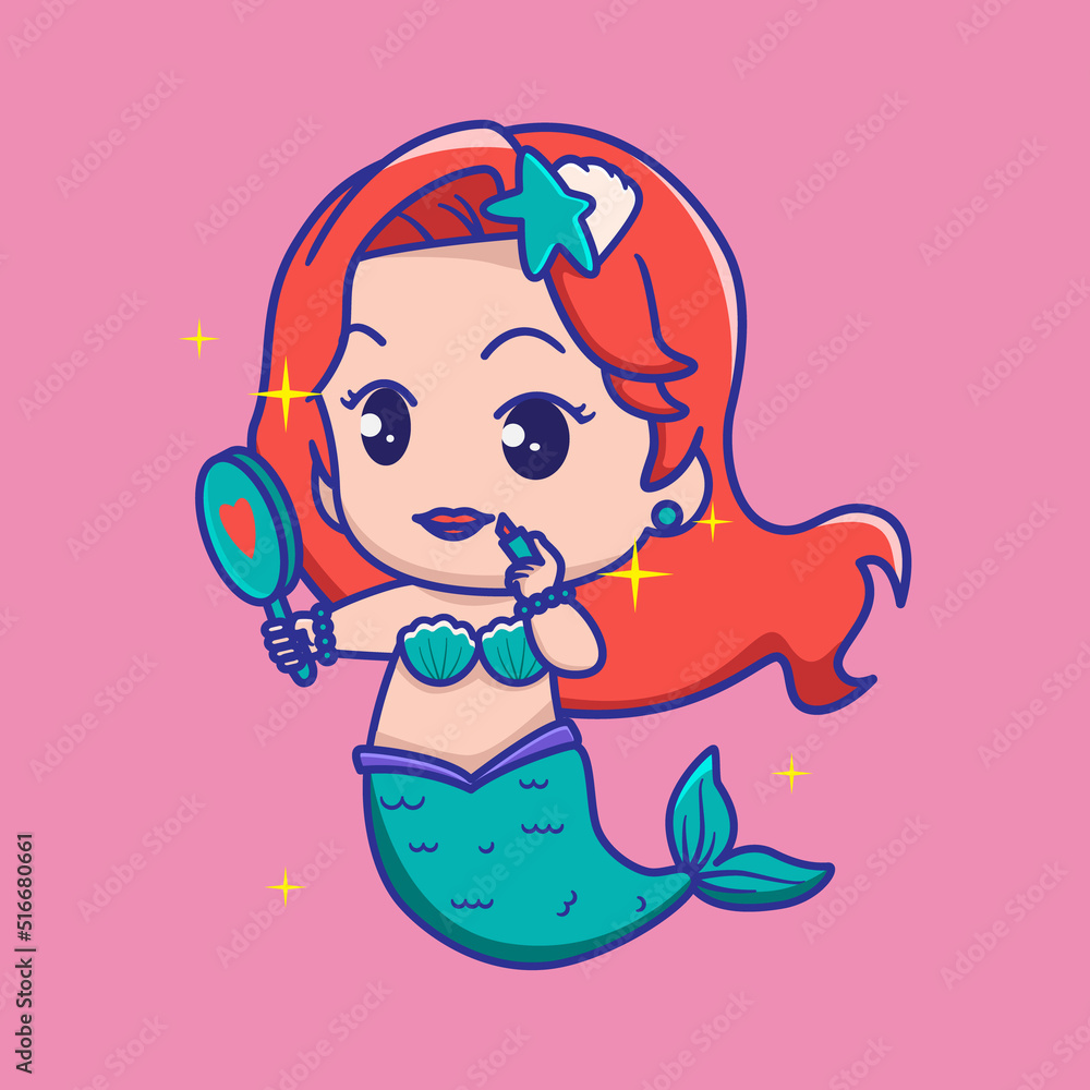 mermaid wearing lipstick, for kids fashion artworks, children books, greeting cards
