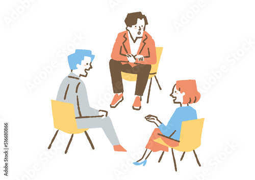 会社で話し合う社員たち_色